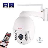 【PTZ IP Kamera mit 5x OPTISCHEM ZOOM】: Kabellose Sicherheitskamera für den Außenbereich ausgestattet mit 2.7~13.5mm motorisierte Linse. 5x optischer zoom nimmt mehr Details auf des Objektes ohne dass das Bild beeinträchtigt wird wenn Sie ein oder aus zoomen. Man kann die Kamera 355° horizontal und 120° vertical schwenken und kabellos neigen via Handy/Tablet/Computer womit keine Stelle versteckt bleibt.