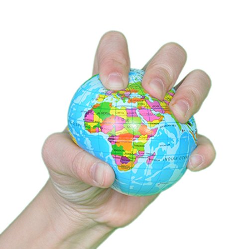 Squeezable Stress Ball 12 Pack - Tension Relief Activity Balls Set of 12 - Pressure Relieving Health Balls - Therapeutic Relaxing Squeeze Ball Pack of 12 Globe Pattern Balls