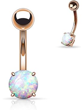 Paula & Fritz® Bauchnabelpiercing aus Edelstahl Chirurgenstahl 316L vergoldet, rosévergoldet mit rundem Opal
