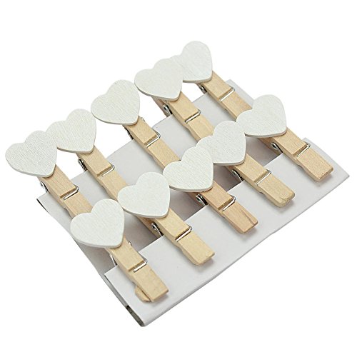 Yalulu 100 Stück Mini Weiß Holz Wäscheklammern Holzklammern Herz Clips für Postkarte Fotopapier Kleiderroller Weihnachten Deko