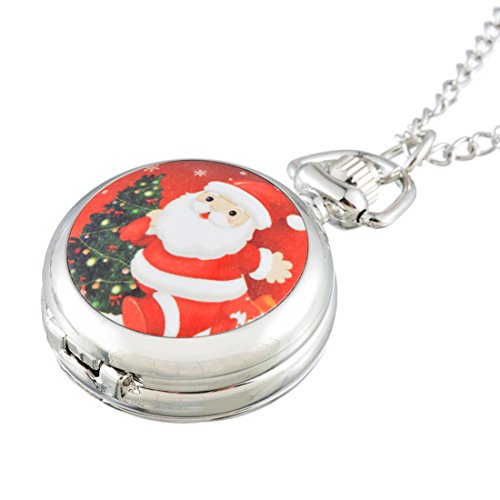 Souarts Silberfarbe Antik Nostalgie Design Taschenuhr Klassische Vintage Mode Umhängeuhr Kettenuhr (Weihnachtsmann)