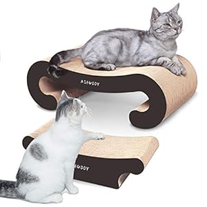 Aibuddy – Rascador para Gatos, 2 en 1, para Gatos, con Hierba gatera, cartón Duradero y construcción (55 x 22 x 19 cm, 44 x 22 x 13,5 cm)