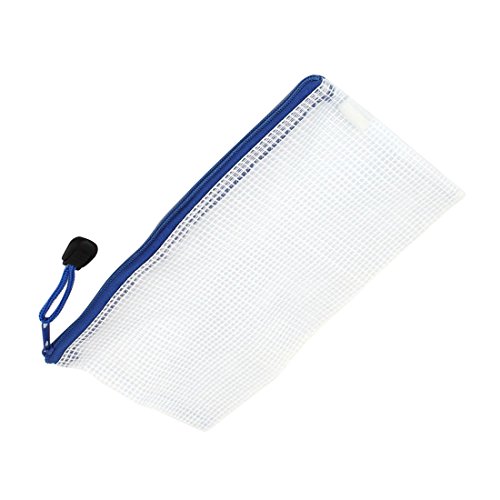 A6 Aktenbeutel – SODIAL(R) Blau Weiss Netz Innen Reissverschluss Beutel Halter 210mmx110mm fuer A6 Papier - 3