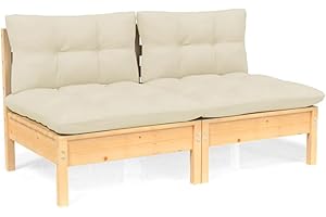 vidaXL Gartensofa 2-Sitzer, Gartenmöbel 2 Mittelsofa mit Creme Kissen, Modular Sofa Lounge Sitzgruppe für Garten Terrasse Balkon, Loungemöbel, Massivholz Kiefer