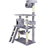 Limal VTS16_KB141_Hellgrau Katzenkratzbaum, 140 x 105 x 69 cm, Holz Höhle Hängematte Liegemulde Sisalsäulen, hellgrau
