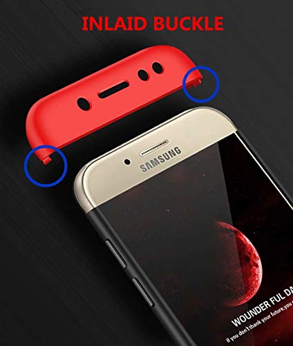 Funda Samsung J7 2017 Cubierta de 360  Caja protectora PC Shell duro Anti-Shock A prueba de choques Almohadilla anti-rasgu  o del protector completo del cuerpo 360 grados Cubierta completa Caso mate de la protecci  n 3 en 1 Rojo y negro 