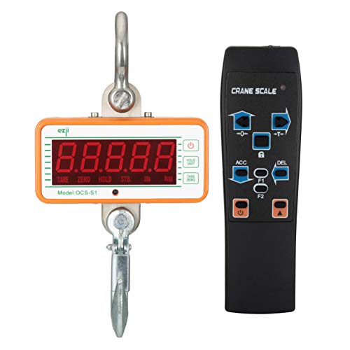 Ezii 1000kg Báscula Electrónica de alta precisión con Gancho Resistente Bascula Pantalla LED Portátil Crane Escala Industrial Balanza de Gancho Báscula de Grua  
