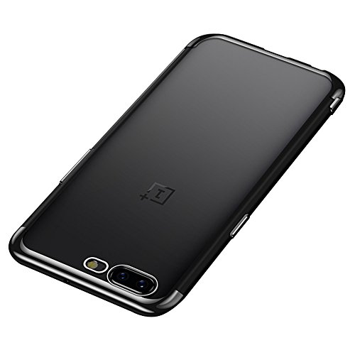 BLUGUL Funda OnePlus 5T, Electroplating Coloring, Ultra Fina, Transparente Suave TPU Silicona Cover Claro Case para OnePlus 5T Negro