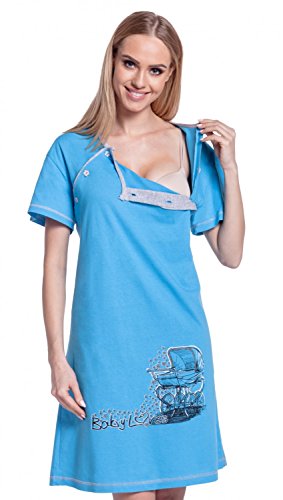 Happy Mama Women's Maternity Hospital Gown Robe Nightie Set Labour  379p (Turquoise, UK 10, S)