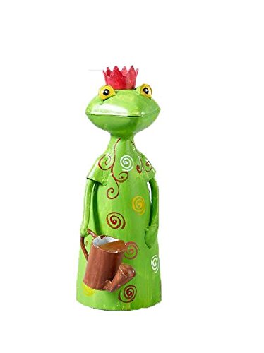 Frosch mit Krone / Gießkanne - Metall - Höhe 26cm - Grün / Rot - Gartendekoration