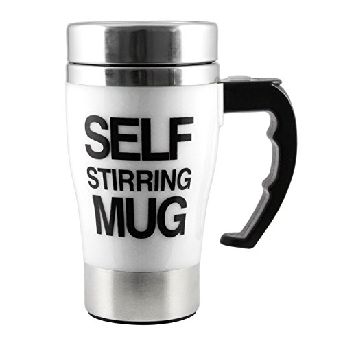ALAIX Self Stirring Kaffeetasse – Elektro-Edelstahl-automatische Selbstmischbecher – Cute & Funny, gut für Morgen, Reisen-Weiß - 2
