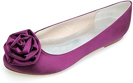 Elobaby Women's Wedding Peep Toe Flower Ballet Flat Bridal Shoes Wedding Comfort Heels Chunky Heel, Purple, 40