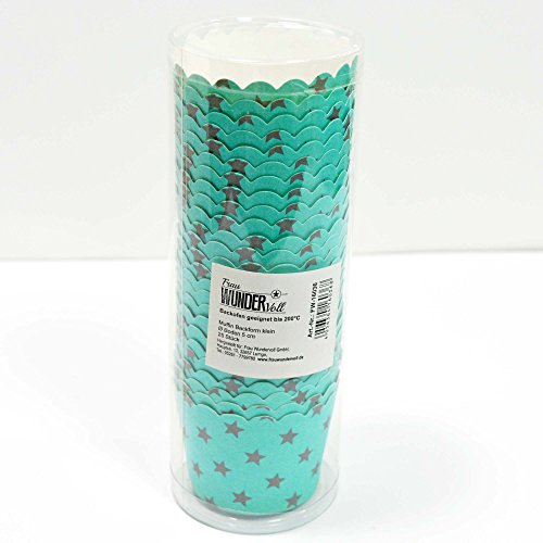 50 Frau Wundervoll Muffin Backformen aus stabilem Papier, klein Ø 5 cm, türkis mit grauen Sternen / Muffinförmchen / Cupcake Backformen / Muffindeko aus stabilem Papier - 9