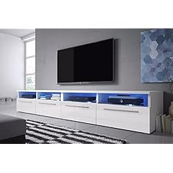 Siena Double - Meuble TV/Banc TV (200 cm, Blanc Mat/Blanc Brillant avec LED)