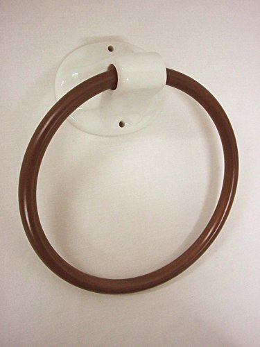 TOALLERO Pared Porcelana con ARO Madera Grande Marron