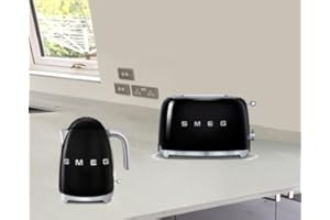 Smeg TSF01BLUK KLF03BLUK | 50's Retro Style Aesthetic | 2 Slice Toaster and Kettle Set in Black