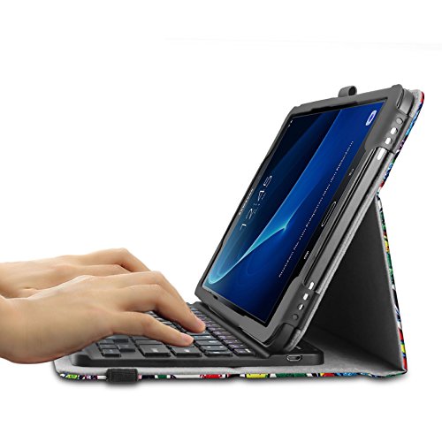 Samsung Galaxy Tab A 10.1 keyboard Tastatur Hülle, Infiland Bluetooth Tastatur Ultradünn leicht SmartShell Ständer Schutzhülle mit magnetisch abnehmbar drahtloser Bluetooth Tastatur für Samsung Galaxy Tab A 10.1 Zoll Wi-Fi/ LTE (2016) SM-T580N/SM-T585N Tablet-PC(QWERTZ Tastatur,Fröhlicher Baum) - 4