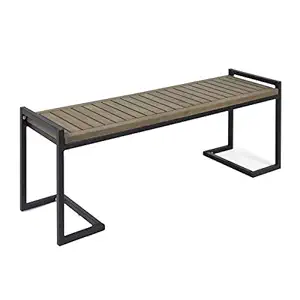 Christopher Knight Home 306427 Noel Outdoor Industrial Acacia Wood and Iron Bench , Grey Finish/Black Metal