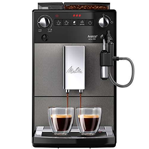 Melitta Avanza F270 - 100 Kaffeevollautomat mit integriertem Milchsystem (abnehmbaren XL Wassertank und Bohnenbehäter sowie flüsterleisem Mahlwerk, 20 cm Breite) mystic titan