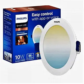 Philips 10-Watt Smart Wi-Fi LED Round Ceiling Lamp Downlighter WiZ Connected (Shades of White + Dimmable + Pre-Set Modes) (Pack of 1)