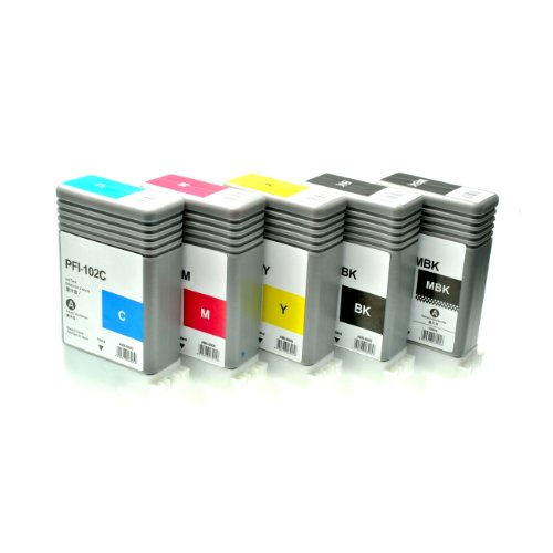 5 Tintenpatronen PFI-102 für Canon Imageprograf IPF 500 5100 600 6000 605 610 650 655 700 710 750 755 760 765 S L MFP M 40 - 0894B001-0898B001 - je 130 ml