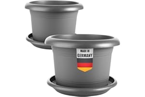 2FRIENDS Lot de 2 grands pots de fleurs avec soucoupe - Diamètre : 80 cm - Anthracite - Grand pot de fleurs pour l'extérieur - Résistant aux intempéries - Fabriqué en Allemagne
