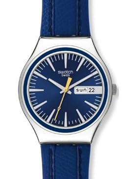 Swatch Herren Armbanduhr BLUE SUIT Analog Quarz Leder YGS747