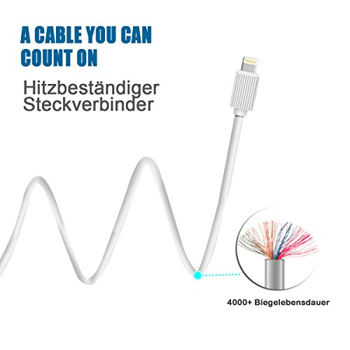 IPhone Kabel 3 Pack 6FT Lightning zu USB Kabel für iPhone 7, SE, 5,5s, 6,6s, 6 Plus, iPad Luft, Mini, iPod (weiß) - 2
