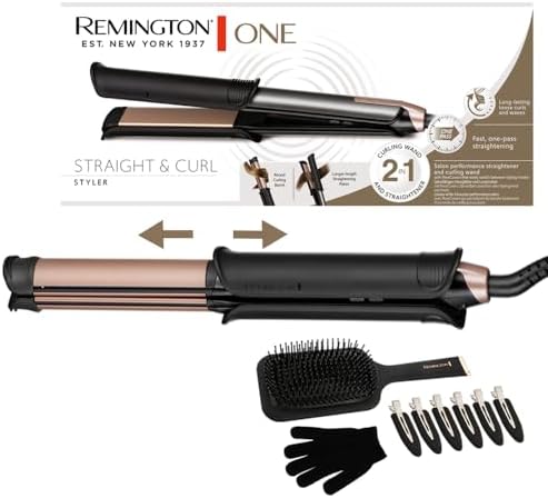Remington ONE Piastra per Capelli e Arricciacapelli - Multistyler 2 in 1 - Modalità lisciatura/arricciatura con superficie esterna riscaldata; Spazzola, clip, guanto, display digitale 150-230°, S6078