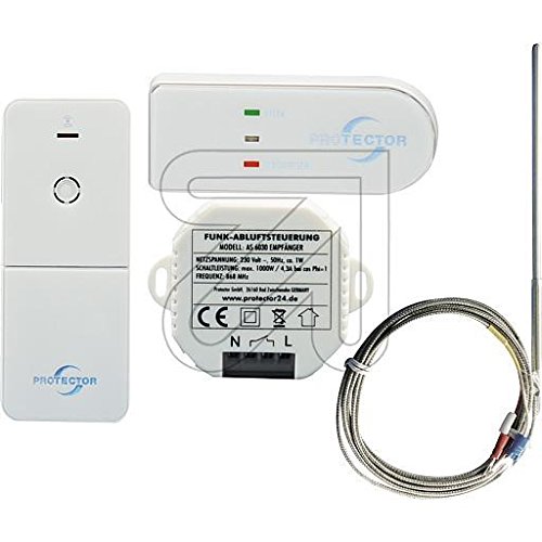 Atec Funk Abluftsteuerung AS-6030.3 EINBAU mit Thermo-Steuerung mit Mini Fensterkontaktschalter +Thermosensor für Ofenrohr