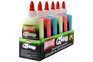 PLAYCOLOR INSTANT - Lot de 6 Colles liquide avec paillettes - LUMINESCENTES GLOW 147ml - 6 couleurs assorties
