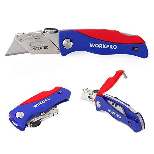 WORKPRO Cutter Plegable Cuchillo Multiuso Navaja Táctica Cambio Rápido con 5 Hojas (Tipo B)