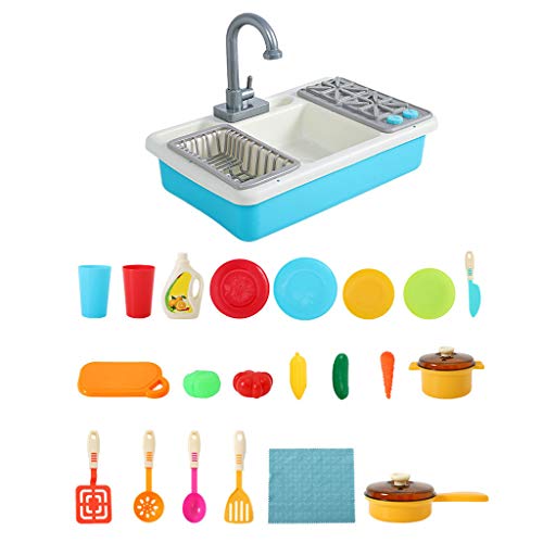 Preisvergleich Produktbild Luccase Kinder Elektrische Spülmaschine Analoge Küchenspüle Spielzeug Spielhahn Spielzeug Rollenspiel Prop Realistischer Vorgeben Spielzeug (Blau)