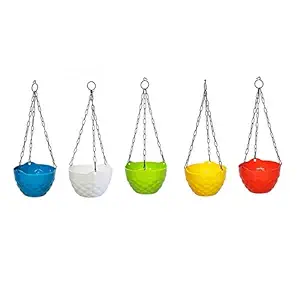 Digionics Diamond Hanging Baskets Rattan Waven Flower Pot Plant Pot with Hanging Chain for House, Garden and Balcony Decoration (Pack of 5)