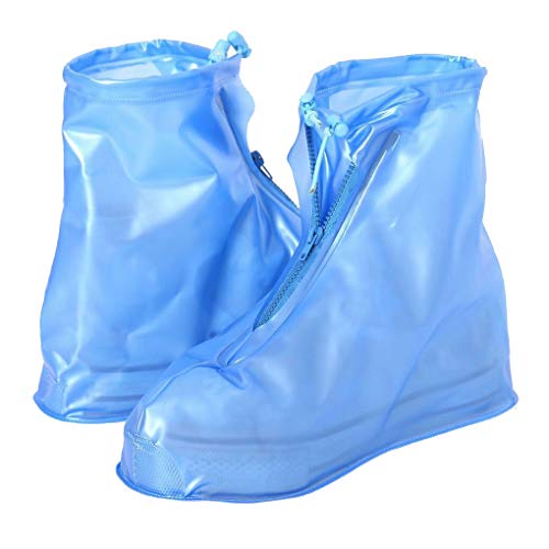 Preisvergleich Produktbild Boburyl Schuh-Abdeckung Hoch Schlauch PVC wasserdichte Regen Überschuhe Unisex Wiederverwendbare Boot-Schutz mit Reißverschluss für Outdoor Blau 3