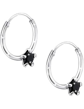 JAYARE Kinder Creolen Sterne 925 Sterling Silber Zirkonia 12 mm Mädchen Ohrringe im Geschenketui Weiß Rosa Pink...