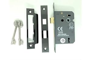 INFINITY DECOR Fire Rated Door Sash Locks CE BS Rated Mortice 3 Lever 63mm or 75mm (63mm, Black Nickel)