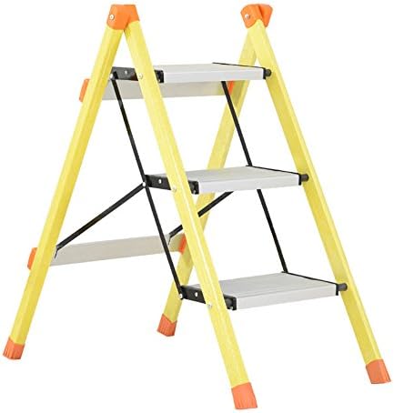 Ladder Stools Household Folding 3 Step Red Fiberglass Insulation Ladder Aluminum Alloy Pedal Ladders (Color : Yellow)