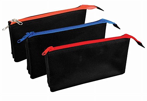 Estuche plano triple bolsillo negro -Ideal para escuela/universidad/maquillaje uni