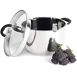 ProCook Gourmet Stainless Steel - Marmite Induction INOX 18/10 24cm - Becs Verseurs - avec Couvercle Passoire Verre Trempé - Poignées & Manches Isolants Silicone - 24 cm / 5,9 l