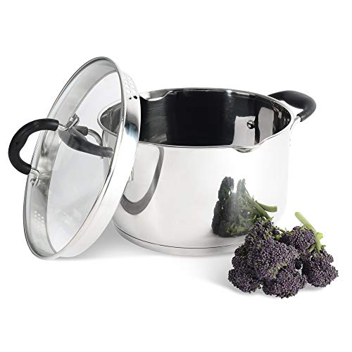 ProCook Gourmet Stainless Steel - Marmite Induction INOX 18/10 24cm - Becs Verseurs - avec Couvercle Passoire Verre Trempé - Poignées & Manches Isolants Silicone - 24 cm / 5,9 l