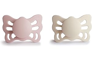 FRIGG Butterfly Smoczek 2-pak, silikonowy smoczek, bez BPA, wyprodukowano w Danii, smoczek anatomiczny, kremowy/róż (rozmiar 1 (0-6 miesięcy))