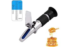 DEROR Honig Refraktometer,Bienenwerkzeug Imker Brix Feuchtigkeit Honig Refraktometer mit Dreifach-Skala(Brix: 58-92%, Wasser: 12-27%, Baume Be°: 38-43°) um die Qualität von Honig zu Teste