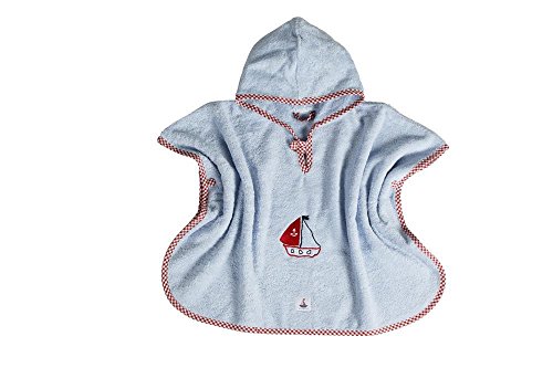 Preisvergleich Produktbild Hansekind Poncho hellblauer Frottee 3-5 Jahre Segelboot