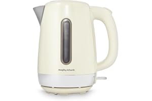 Morphy Richards Equip Kettle, 1.7L, 3Kw Rapid boil, Removeable Limescale Filter, Easy View Water Gauge, Stainless Steel Case, Cream, 102784