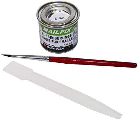 14g tin Mailfix with Brush and Palette – Repair Paste Liquid Plastic for mending and Porcelain Enamel Removes harmful from the Enamelled ZB Washing Machine Bath Bathroom Sink Tiles 14 g, Colour White