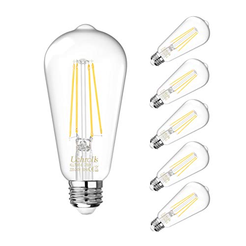 Uchrolls Lot de 5 Ampoule de Filament LED LED E27, ST58 6W Ampoule Rétro Edison, Equivalent 60W Incandescence, 800LM, Blanc Chaud 2700K,Non-dimmable