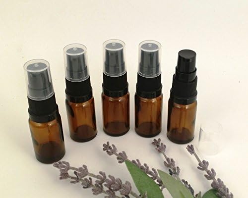 Pack of 5 x 10ml Amber Glass Aromatherapy Bottle with Black Serum Pump