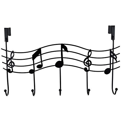 Vintage Musik Türgarderobe Hakenleiste Garderobenleiste Stahl glanz Chrom mit 5 Haken (Schwarz)