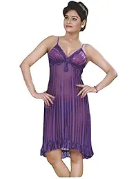 Indiatrendzs Womens Sexy Hot Purple Night Dress & Lingerie Set For Sex Pack Of 3